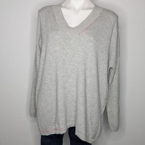 Wispr Grey Pink Orange Embroidered Evil Eye Oversized Sweater S